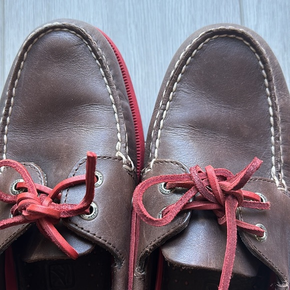 Sperry Top Sider Boat Shoes Leather Loafer Deck Dark Brown Red Sole Mens Size 10 - Picture 4 of 8